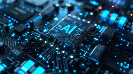Fototapeta premium Tech AI concept controlling technological tools and intelligent robots. Development of an artificial code of ethics chips artificial intelligence science concept 