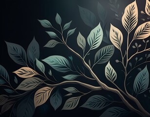 Minimalist floral background with delicate branches and leaves