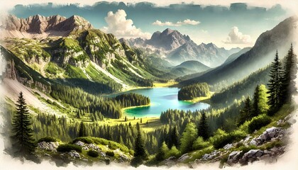 Triglav National Park with majestic mountains, green valleys, alpine lakes, and clear sky.