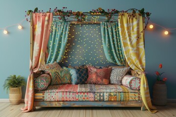 3d illustration of hippie bed on background