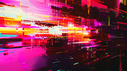 glitch art of colorful digital data flowing through the dark space, glitched lines and shapes abstract background wallpaper