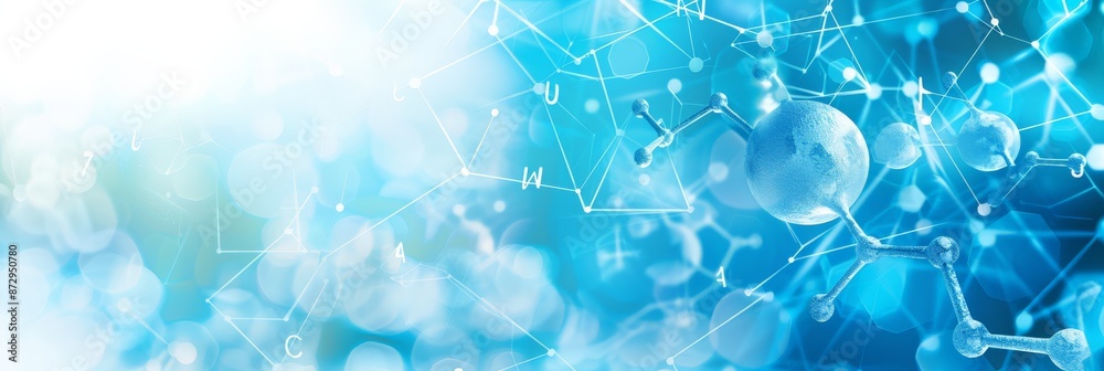 Aufkleber molecular structure on a blue bokeh background with chemical formulas. suitable for scientific resea
