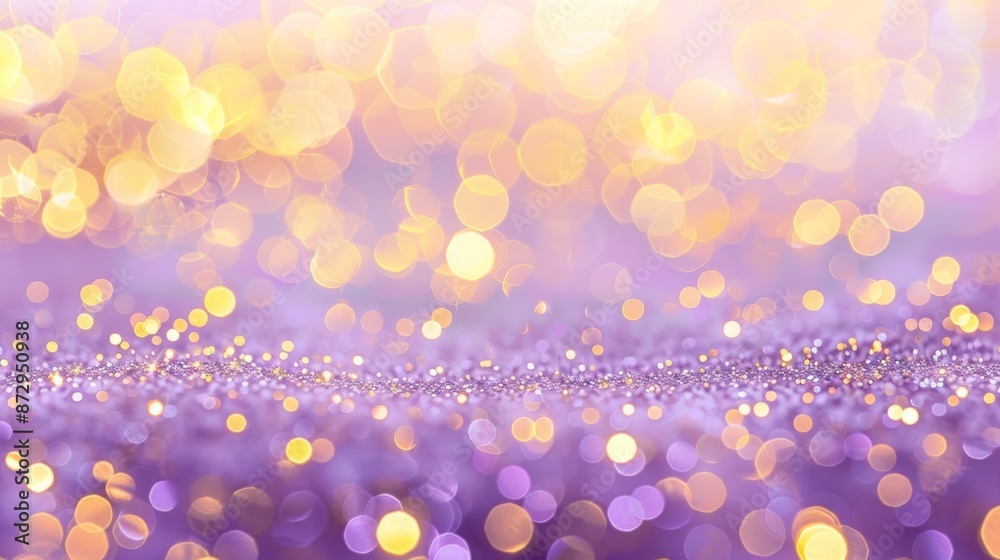 Poster elegant gold horizontal row with light purple bokeh background,