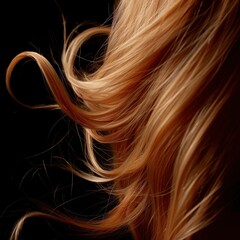 Naklejka premium Close-up of wavy blonde hair against a dark background, showcasing the texture and color in a dramatic lighting setting.