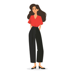 Fototapeta premium A woman stands and smiles, a simple illustration of a person, a flat image, isolated on a white background, one person