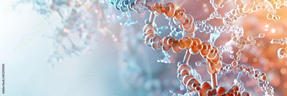 Aufkleber pink and blue dna helix with bokeh light effect on a vibrant background. ideal for genetics.