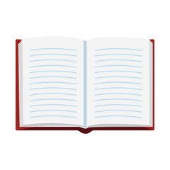 Mockup of a book, diary or notebook with blank white paper ruled pages isolated on white background. Vector blank notepad red cover hardcover