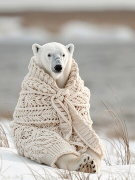 Polar Bear Adorned in Traditional Sami G kti in the Arctic Tundra of Finland