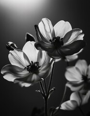 Background with contrasting black and white flowers in a minimalist style