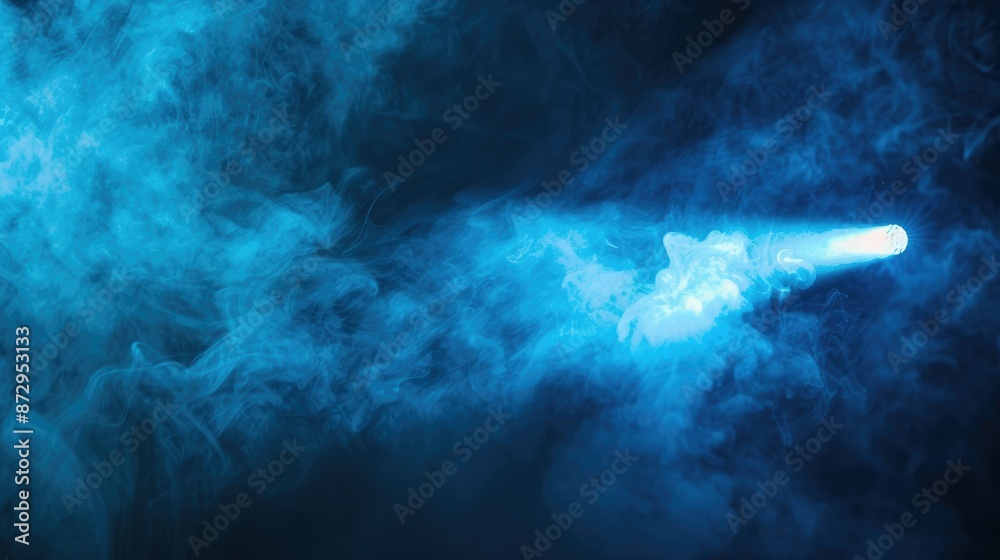 Aufkleber A vivid blue spotlight projecting through a cloud of smoke, creating a mesmerizing and mysterious visual atmosphere. 