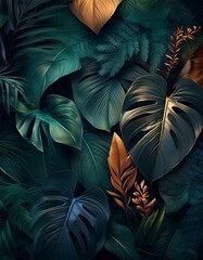 Background with abstract patterns of foliage and lush flowers