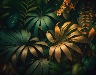 Background with abstract patterns of foliage and lush flowers