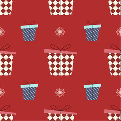 Vector pattern of cute gifts. Christmas pattern for background, banner, packaging, cards with gifts. Birthday.