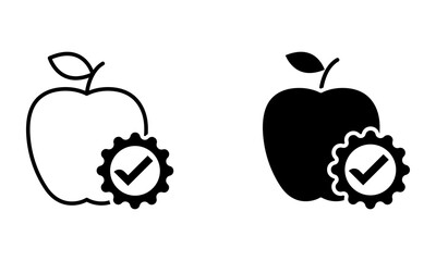 Apple with checkmark symbol, high-quality fresh apple, icon vector