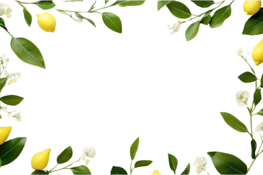 PNG Summer leaves frame backgrounds fruit lemon.