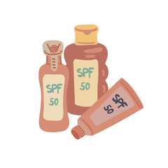 SPF sun protection three creams flat design