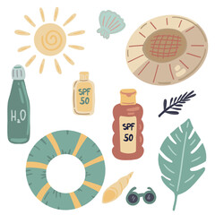 Floaty summer beach set sun flat design