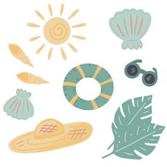 Summer sea beach set flat design