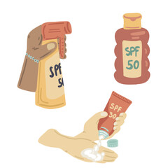 Sun protection flat design set with hands and arms