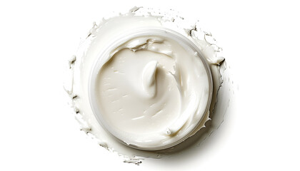 Sample of facial cream isolated on white, top view