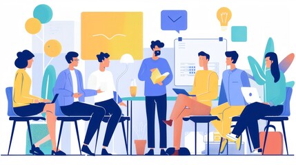 Networking event with creative men sharing startup ideas and discussing new innovations at a business conference. Diverse group collaborating and having conversations in a modern office setting, showc