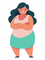 Cartoon woman with crossed arms, black hair, and happy expression