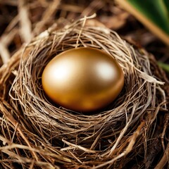 Obraz premium Golden Egg, Golden egg in bird's nest