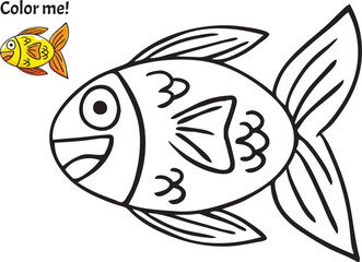 Color me! Sea creatures Fish found in the ocean, hand drawn pictures, for kids and elementary school, printable