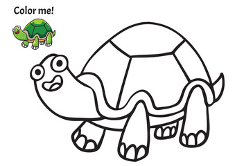 Color me! Sea creatures Turtle found in the ocean, hand drawn pictures, for kids and elementary school, printable