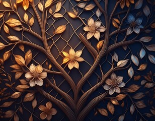 Background with delicate tree branches and flowers creating a geometric pattern