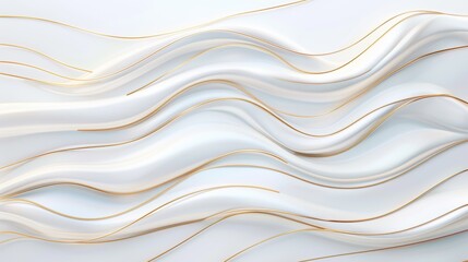 Obraz premium Abstract wavy lines in gold and white tones on a soft pastel background, creating a modern and elegant design.