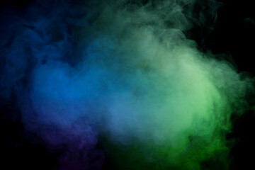 Green and white steam on a black background.