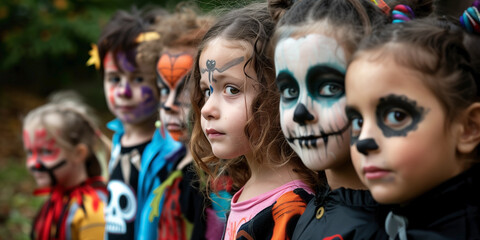 Fototapeta premium Children in Halloween gear and face paint.