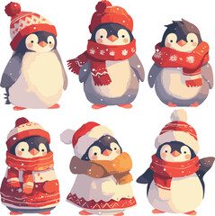 penguin with wooly hat watercolor clipart