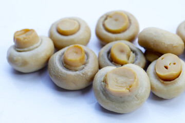 Champignon mushrooms in brine. Canned champignon mushrooms whole