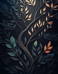 Minimalist floral background with slender branches and clusters of leaves