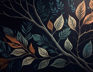 Minimalist floral background with slender branches and clusters of leaves