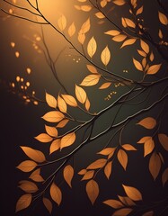 Minimalist floral background with slender branches and clusters of leaves