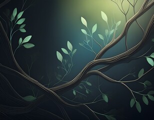 Minimalist floral background with slender branches and clusters of leaves