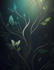 Minimalist floral background with slender branches and clusters of leaves