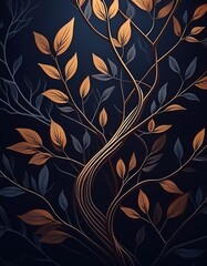 Minimalist floral background with slender branches and clusters of leaves