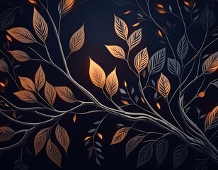 Minimalist floral background with slender branches and clusters of leaves