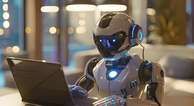 robot work with laptop