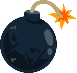 Bomb flat icon. Explosive weapon object. Black cartoon dangerous element isolated on white background.