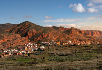 village with mountains in the foreground, spain, europe (santa Eulalia bajera, La Rioja)