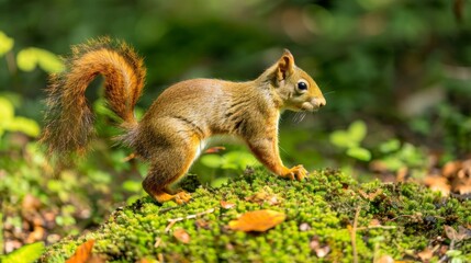 Squirrels foraging in a verdant park, spring species, lively scene