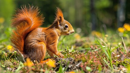 Squirrels foraging in a verdant park, spring species, lively scene