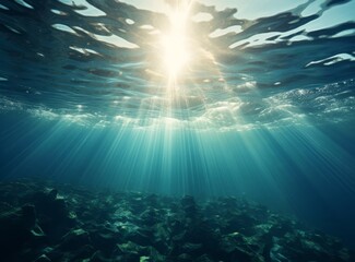 Fototapeta premium Sunbeams shining through the water's surface, creating a mesmerizing underwater world.