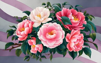 Obraz premium Vector illustration of watercolor camellia flowers