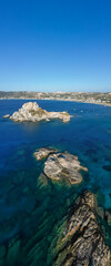 Fototapeta premium Aerial view of Kastri islet in Kefalos bay, Kos island, Greece. 